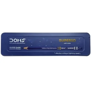 Doms Superio Super Dark Graphite Pencils Pack of 10 Pencils| With FREE 1 Eraser 1 Pencil Sharpner 1 Point Protection Cap & 1 Cleaning Brush| With Storage Case Metal Body