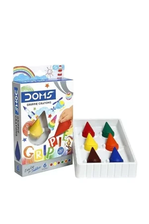 Doms 6 Shades Grippie Crayons Box Pack | Easy Grip For Toddlers | Bright & Intense Colors | Non Toxic Colouring Range, Safe For Children | Pack of 1