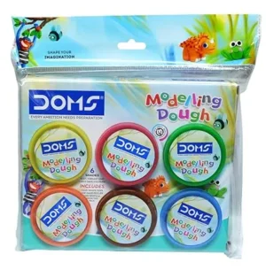 DOMS Modelling Dough 6 Shades(150 GM) | Safe & Non -Toxic| for DIY Art & Craft | Activity for Kids | 6 Shades with 4 Shape Toys,1 Roller, 1 Spatula