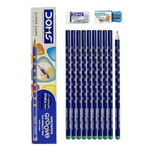 Doms Groove HB/2 Super Dark Graphite Pencil Box Pack | Innovative Groove For Perfect Grip | Free Eraser & Sharpner Inside | Pack of 40 Pencils