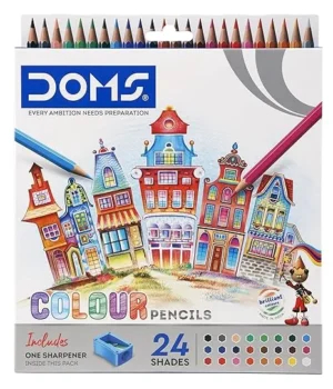 DOMS 24 Shades Color Pencils|Hexagonal Shaped Body For Comfortable Grip|Bright&Playful Colors|Free Sharpner With Each Pack|Non-Toxic&Safe For Childrens|Pack Of 1|Multicolor