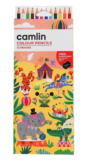Camlin Colour Pencils – 12 Multicolor Shades (1 Set of 12) – Triangular Grip, Soft Break-Resistant Leads, Bright Vibrant Colours for Kids & Artists