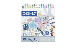 DOMS Super Soft Tip Pastel Shades Brush Pen Set | 12 Pastel Shades + 1 Silver Shade + 1 Blender | Ideal for Doodling, Illustrations, Calligraphy, Artists, Studenst & Professioanls | Pack of 2
