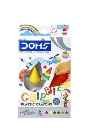 Doms 6 Shades Grippie Crayons Box Pack | Easy Grip For Toddlers | Bright & Intense Colors | Non Toxic Colouring Range, Safe For Children | Pack of 1