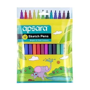 Apsara Sketch Pens 12 Shetch Pen Set,Non-Toxic & Safe For Kids,Brilliant Colours,Smooth & Bright Colours,Colourful Sketching,Doodling & Mandala Art,Pack Of 1,Ink Color-Multicolor